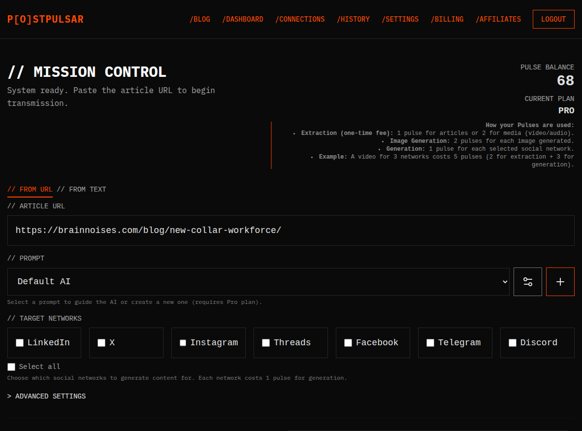 PostPulsar Dashboard