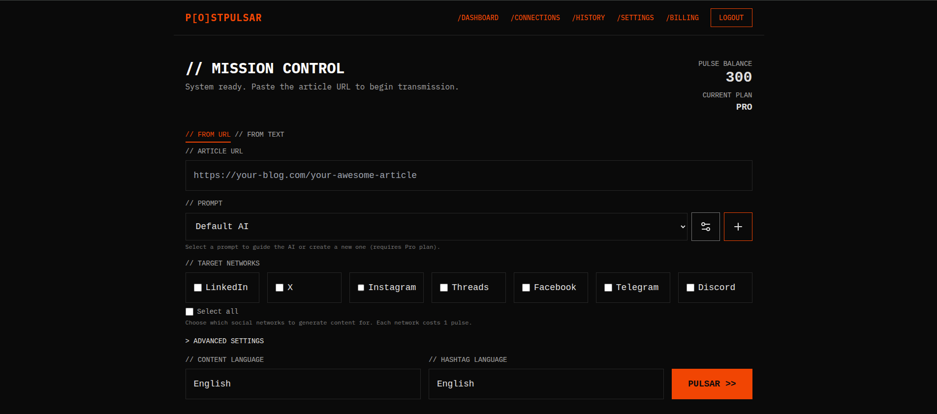 PostPulsar Dashboard
